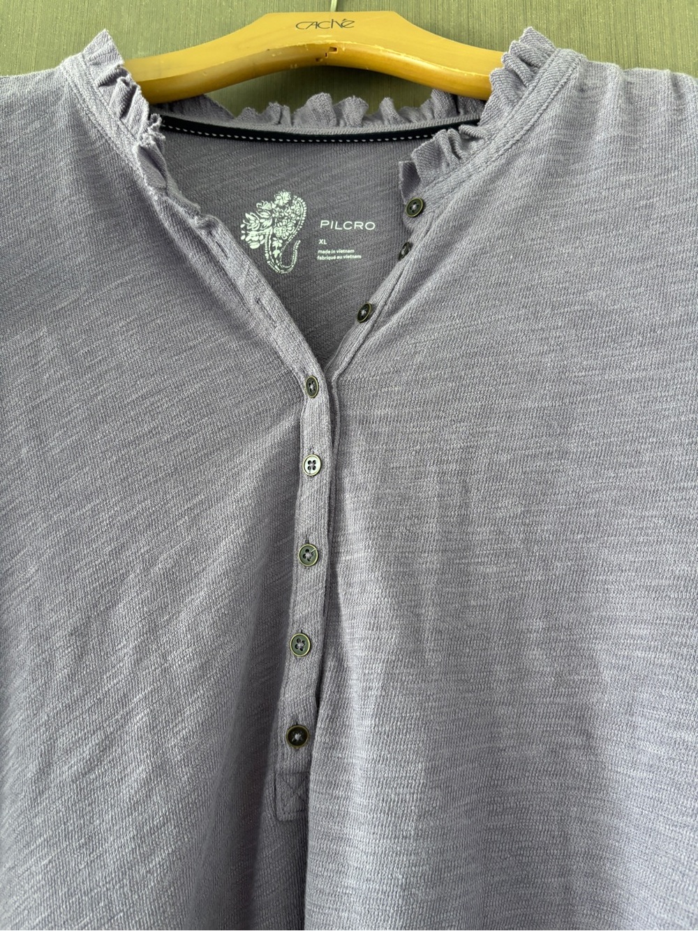 Pilcro (Anthropologie) Ruffle Henley Top Purple Gray - Size XL - NWT - Picture 3 of 10
